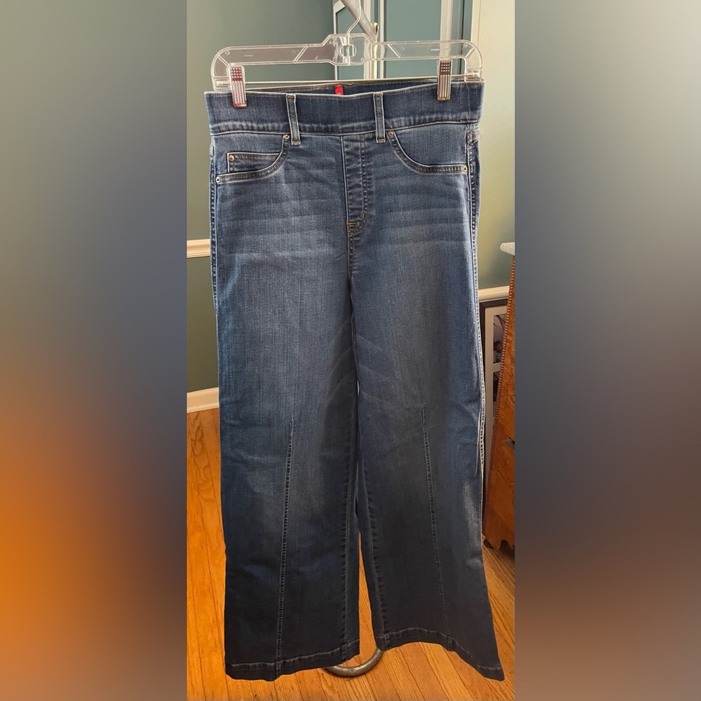 SPANX Women's Dark Blue Wide Leg Flare Jeans